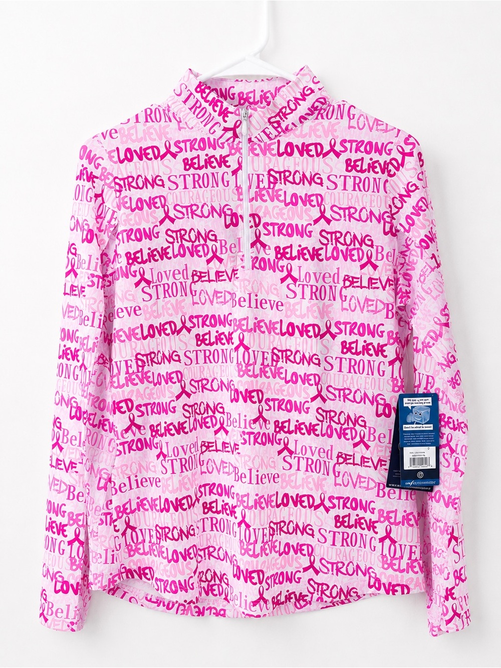 NWT IBKUL Womens Pink BELIEVE Print 1/4 Zip Long Sleeve Size S Top Shirt $105